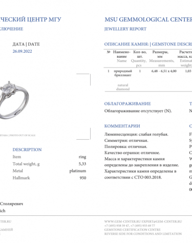Кольцо с бриллиантом Leviev