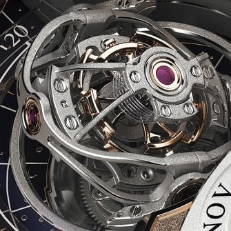 Jaeger-LeCoultre Duometre Heliotourbillon Perpetual Q6202420 watch, close-up of the heliotourbillon