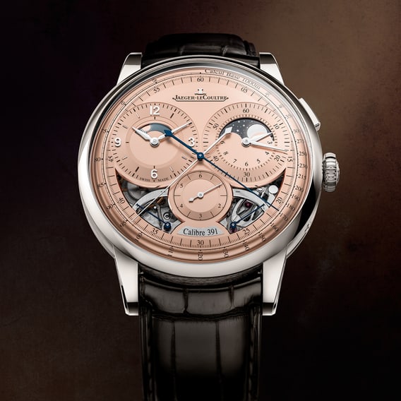 Платиновые часы Jaeger-LeCoultre Duometre Chronograph Moon Q622656J, крупный план циферблата