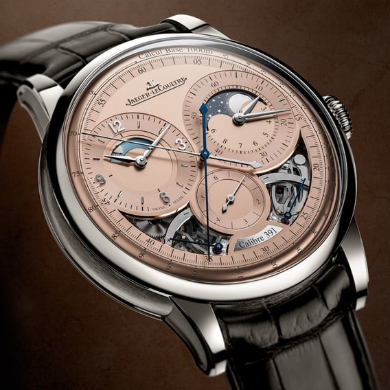 Платиновые часы Jaeger-LeCoultre Duometre Chronograph Moon Q622656J, крупный план циферблата