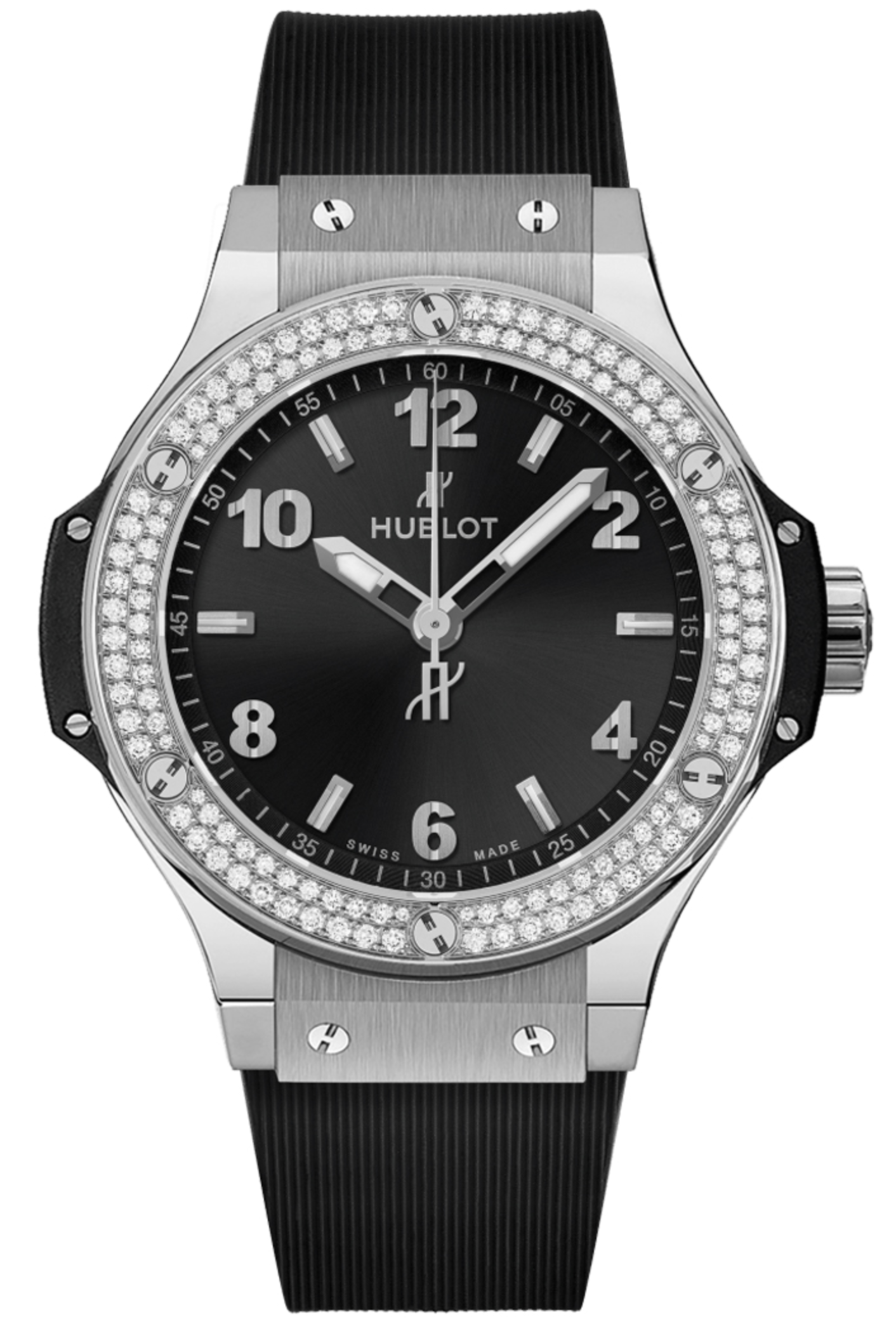 Hublot Big Bang 38 mm Quartz Steel with Diamonds Black Dial