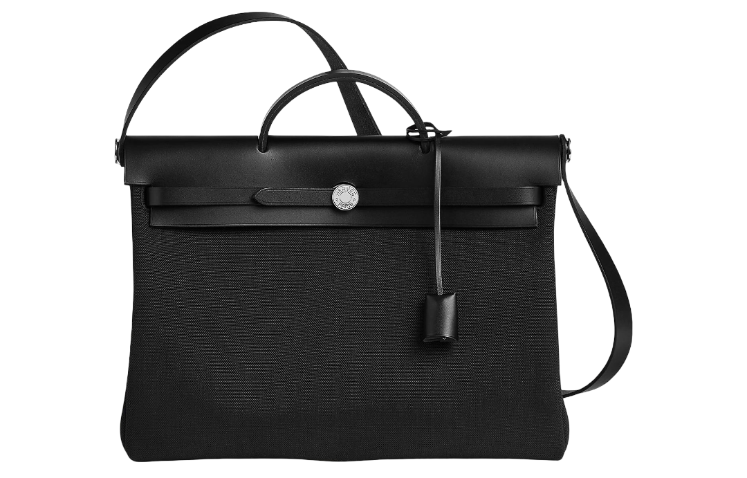 (Русский) Сумка HERMES Herbag Messenger Canvas With Hunter Cow Leather Handbag Women’s Black